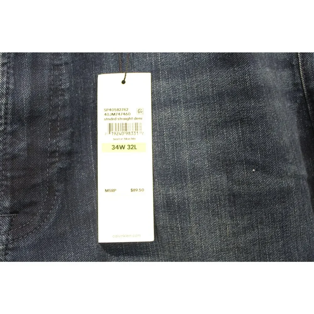 Calvin Klein Mens Jeans Standard Straight Dark Wash Blue 34x32